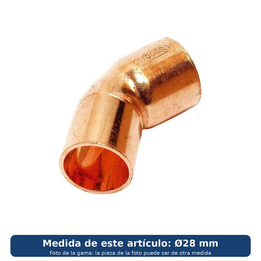 STH curva 45° cobre macho-hembra 5040 Ø28 mm (pack 3 uds.) (foto de la gama, medida Ø28 mm)
