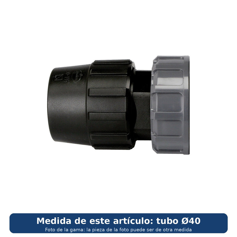 Jimten enlace tubo PE Ø40 para válvula esfera desmontable (2 uds) (foto de la gama, medida tubo Ø40)