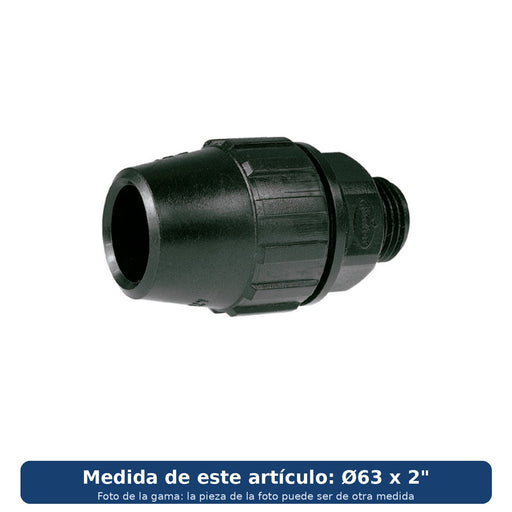 Pack 2 enlaces mixtos Jimten J-61 rosca macho Ø63 x 2" para PE (foto de la gama, medida Ø63 x 2")