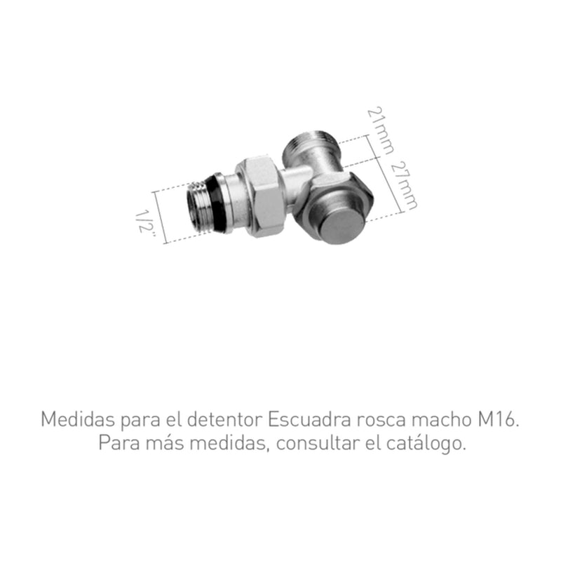 Medidas del detentor Baxi escuadra rosca macho M16: 1/2", 21 mm y 27 mm