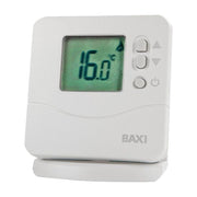 Termostato inalámbrico Baxi RD 1200 con pantalla digital sobre su soporte
