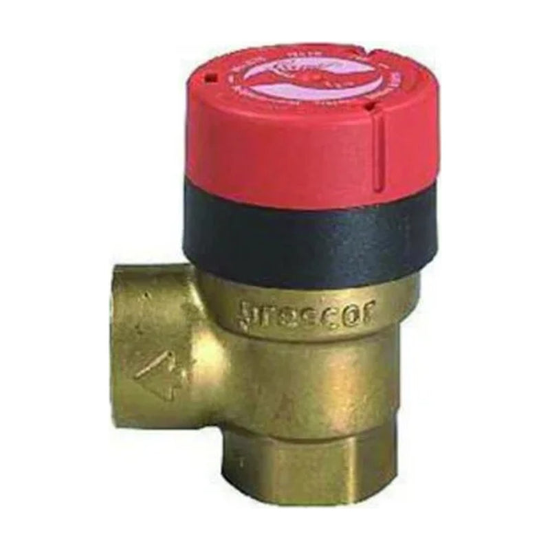 Válvula de seguridad Baxi Prescor de 1/2" tarada a 3 bar, cuerpo de latón y capuchón rojo