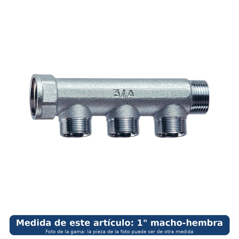 Colector componible FAR de 3 derivaciones, latón cromado