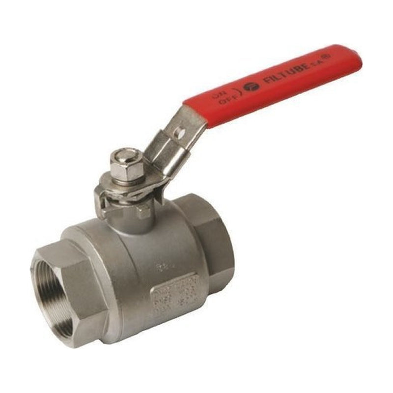 Válvula de bola Filtube de acero inoxidable con maneta roja, paso total de 1 pulgada