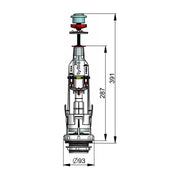 Dibujo con cotas del descargador Fominaya Tyfon 3G: altura 287 y 391 mm, diámetro 93 mm