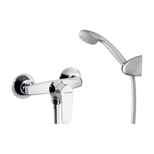 Grifo monomando de ducha Korman Neoval con ducha de mano, soporte y flexo