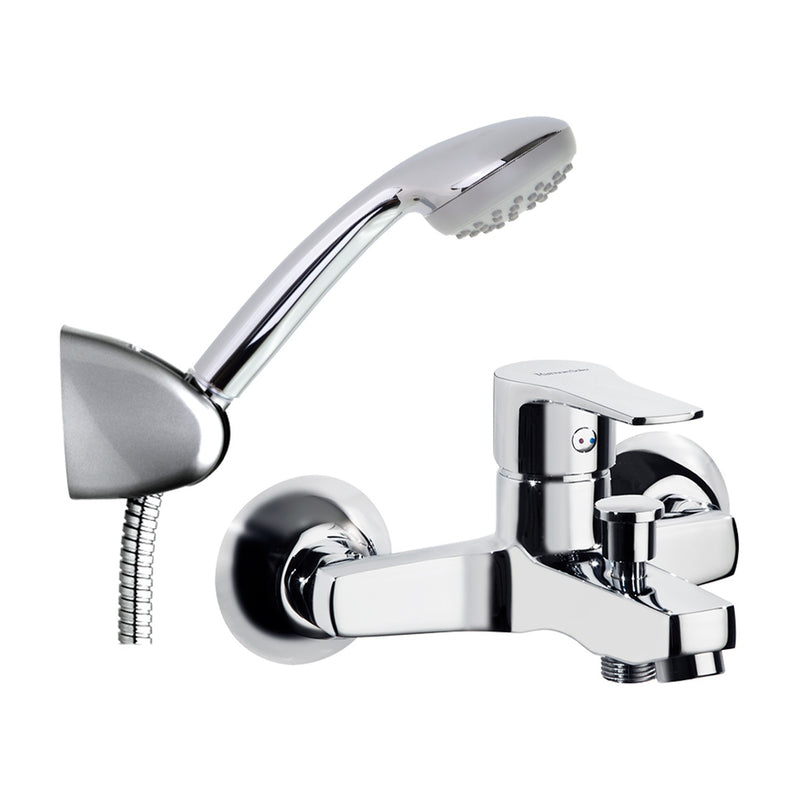 Grifo monomando de bañera Ramón Soler Titanium con ducha de mano, soporte y flexo