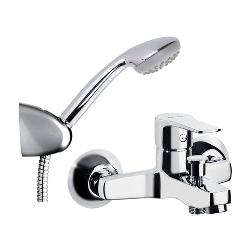 Grifo monomando de bañera Ramón Soler Titanium con ducha de mano, soporte y flexo