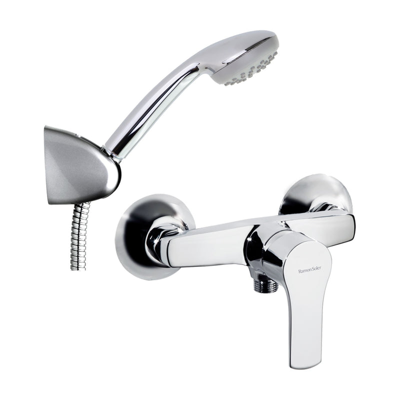 Conjunto monomando de ducha Ramón Soler Titanium con ducha de mano y soporte