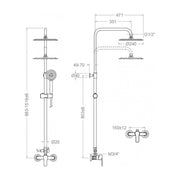 Dibujo con cotas de la columna Titanium telescópica: altura 883-1.519 mm, brazo 351 mm