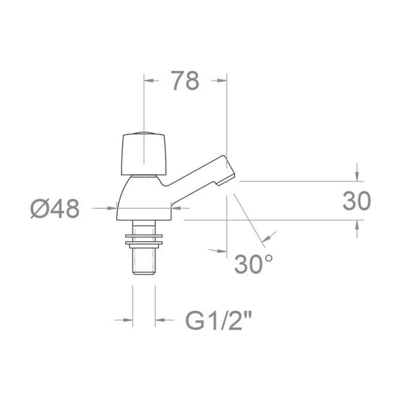 Dibujo con cotas del grifo de lavabo Eco: 78 mm de saliente, base Ø48 y rosca G1/2"