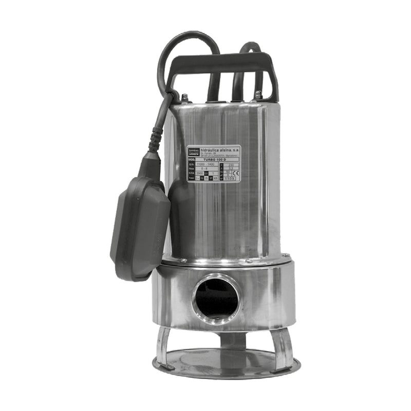 Bomba sumergible Hasa Turbo 100 D de acero inoxidable con flotador y placa de características