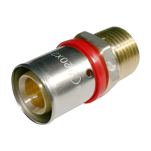 Enlace rosca macho multicapa de prensar Isoltubex en latón con casquillo inoxidable y anillo rojo