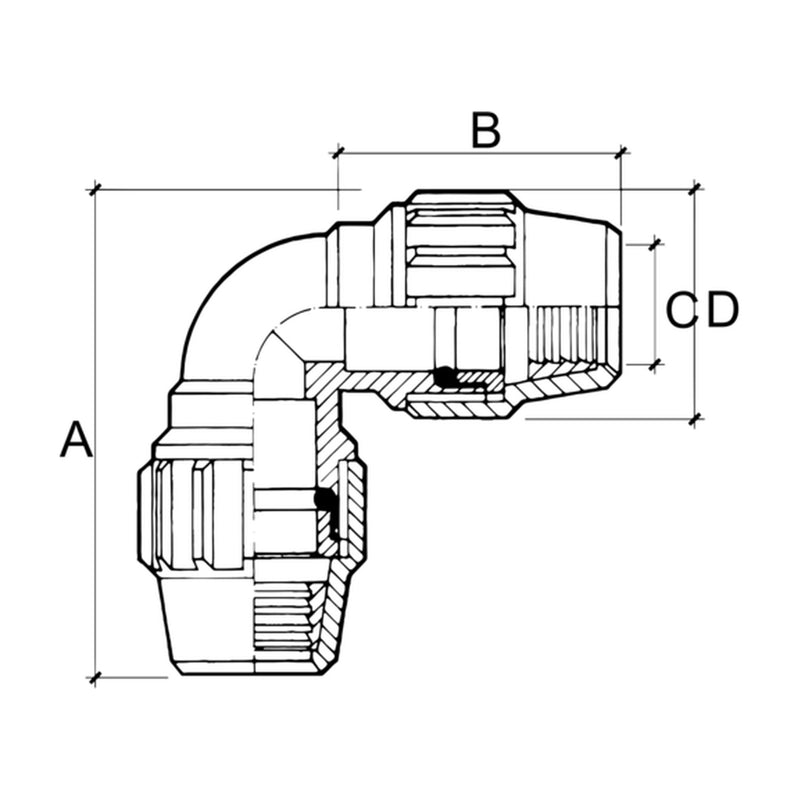 Dibujo técnico del codo J-64 de Jimten