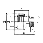 Dibujo técnico del enlace mixto Jimten J-61 de latón