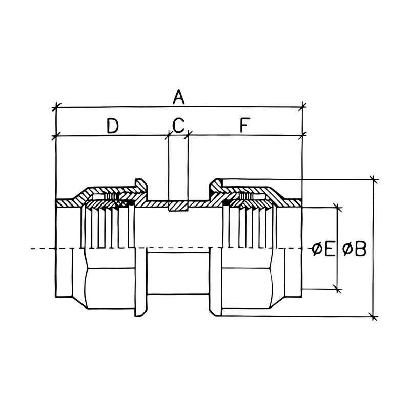Dibujo técnico del enlace recto Jimten J-63 con cotas