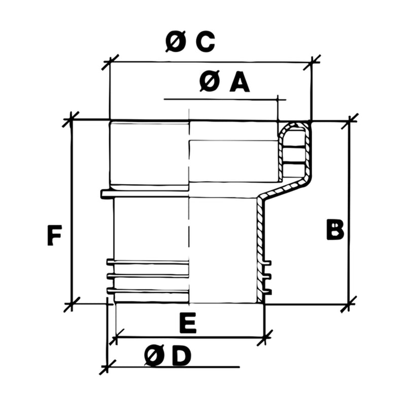 Plano con cotas del manguito de inodoro excéntrico Jimten S-219 021110