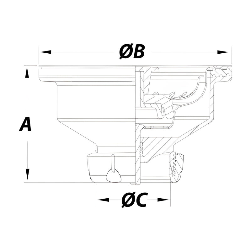 Dibujo técnico con cotas de la válvula Jimten S-236