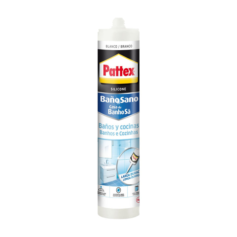 Cartucho de 280 ml de silicona Pattex Baño Sano baños y cocinas, color blanco