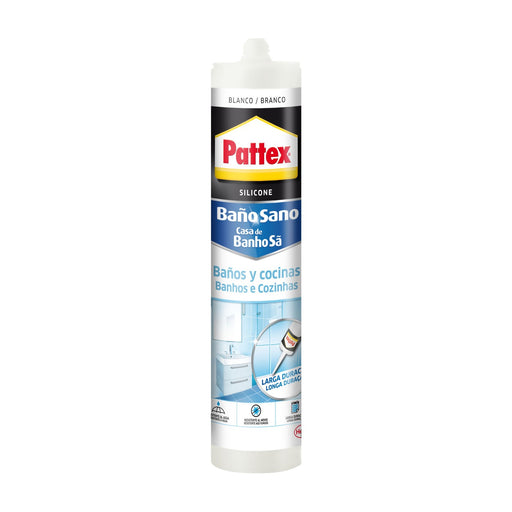 Cartucho de 280 ml de silicona Pattex Baño Sano baños y cocinas, color blanco