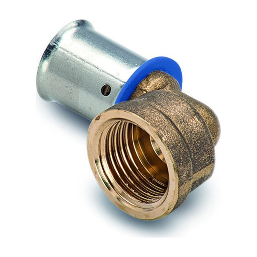 Codo terminal Barbi EasyPress de latón con anillo azul y salida rosca hembra