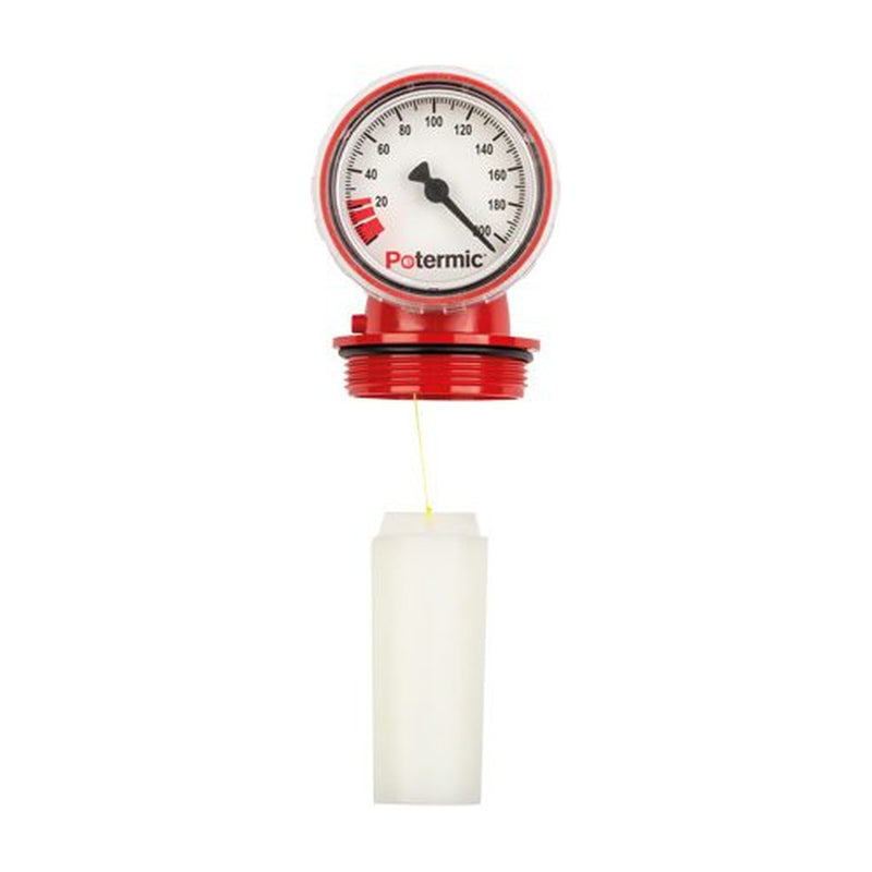 Indicador de nivel mecánico Potermic Boyatex GOK con esfera de 75 mm, cabezal rojo y boya