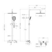 Dibujo con cotas de la columna Blautherm 937415RP300: 817-1450 mm de alto, rociador Ø300 mm