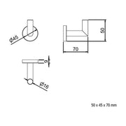 Croquis de la percha Salgar Sil con medidas 50x45x70 mm