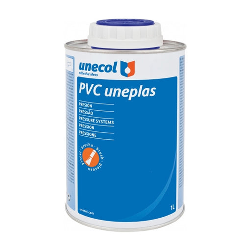 Bote metálico de 1 litro con pincel de adhesivo Unecol PVC Uneplas