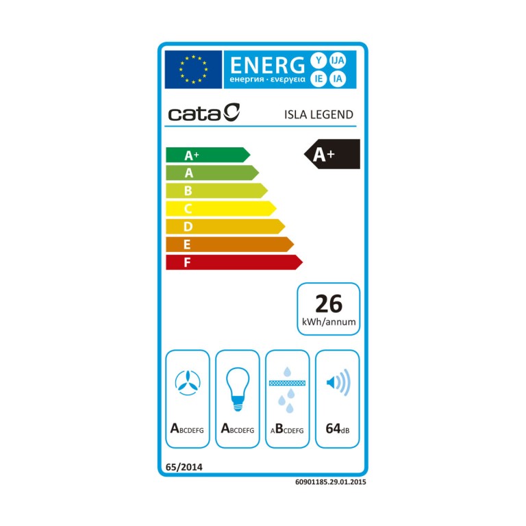 Etiqueta energética campana Isla Legend 900 XGBK