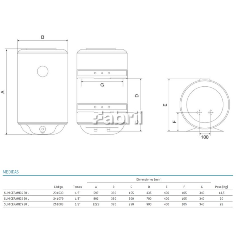 Medidas termo Slim Ceramics 50L