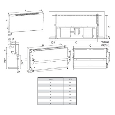 Medidas fancoil IMEQ Suelo - techo IQF70