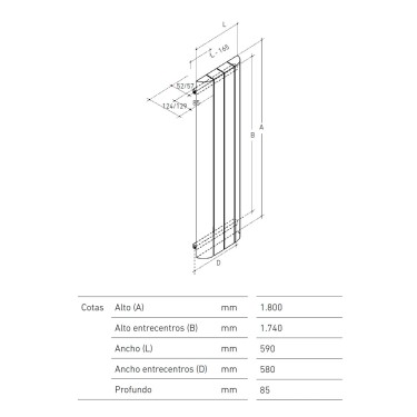 Medidas radiador TV 1800 7 elementos