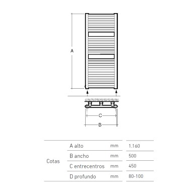 Medidas radiador toallero EC 1200 blanco