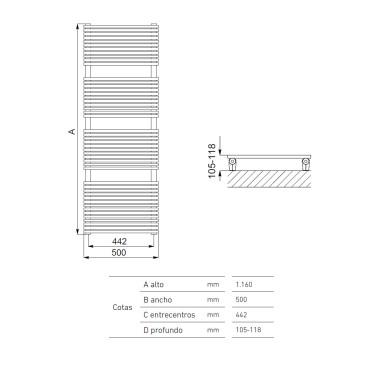 Medidas toallero EL Inox brillante 1200