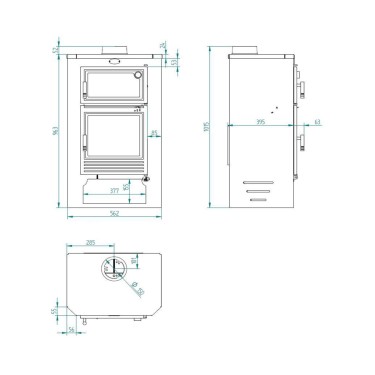 Medidas estufa leña M-104