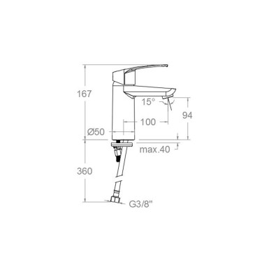 Medidas grifo lavabo New Fly 570203