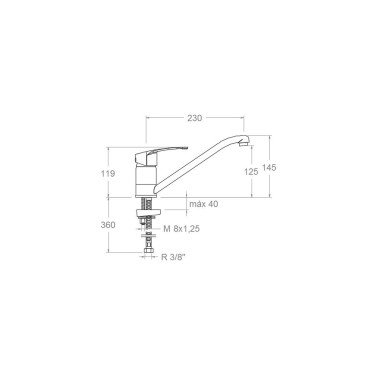 Medidas grifo cocina New Fly 570901