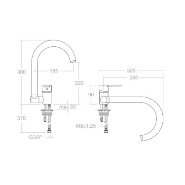 Medidas grifo cocina RS-Q 9369