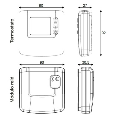 Medidas termostato ambiente DT92A