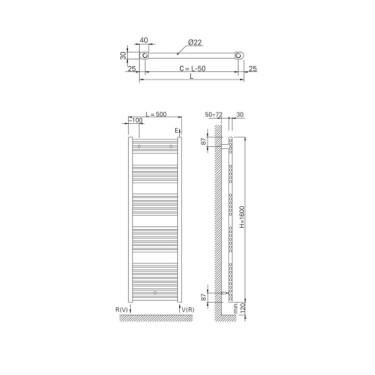 Medidas toallero Zeta T 1600/500 cromado