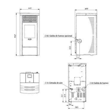 Medidas estufa Ravelli R70