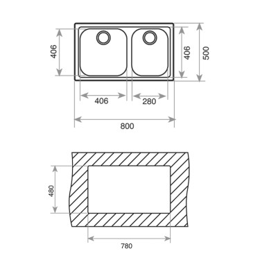 Medidas fregadero cocina Classic 2C 80