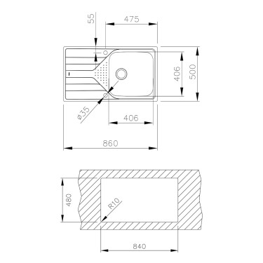 Medidas fregadero cocina Universe 50 T-XP 1C 1E Plus